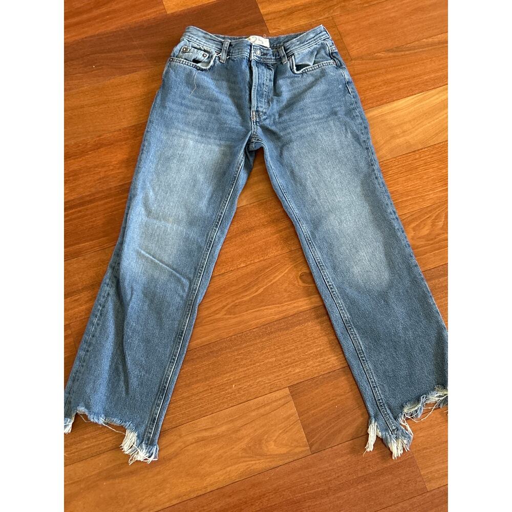 We The Free Cotton Straight Leg Frayed Jeans